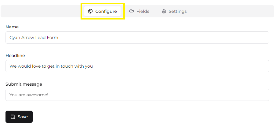 Lead form configure
