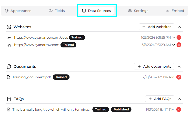 Ticket form data sources