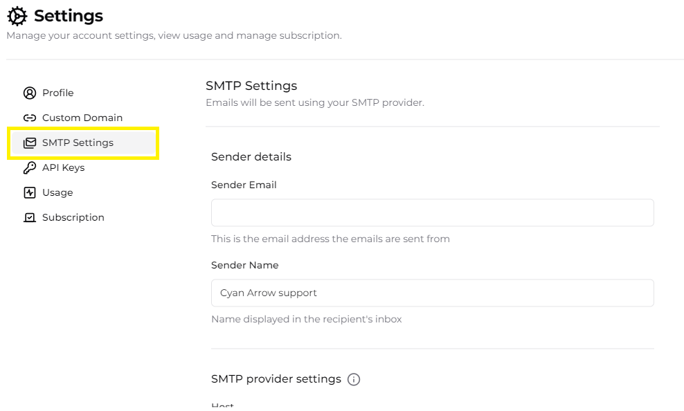 smtp settings